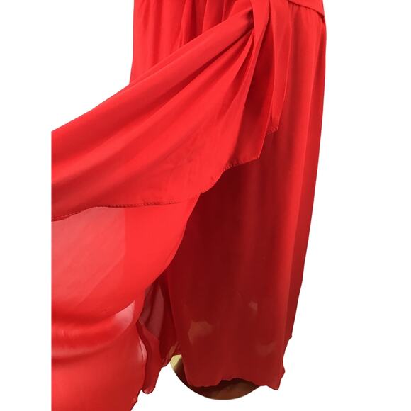 MOTHER OF THE BRIDE SZ 10 L Red Embroidered Draped Lace Up Maxi Dress NEW B160 - Picture 4 of 8